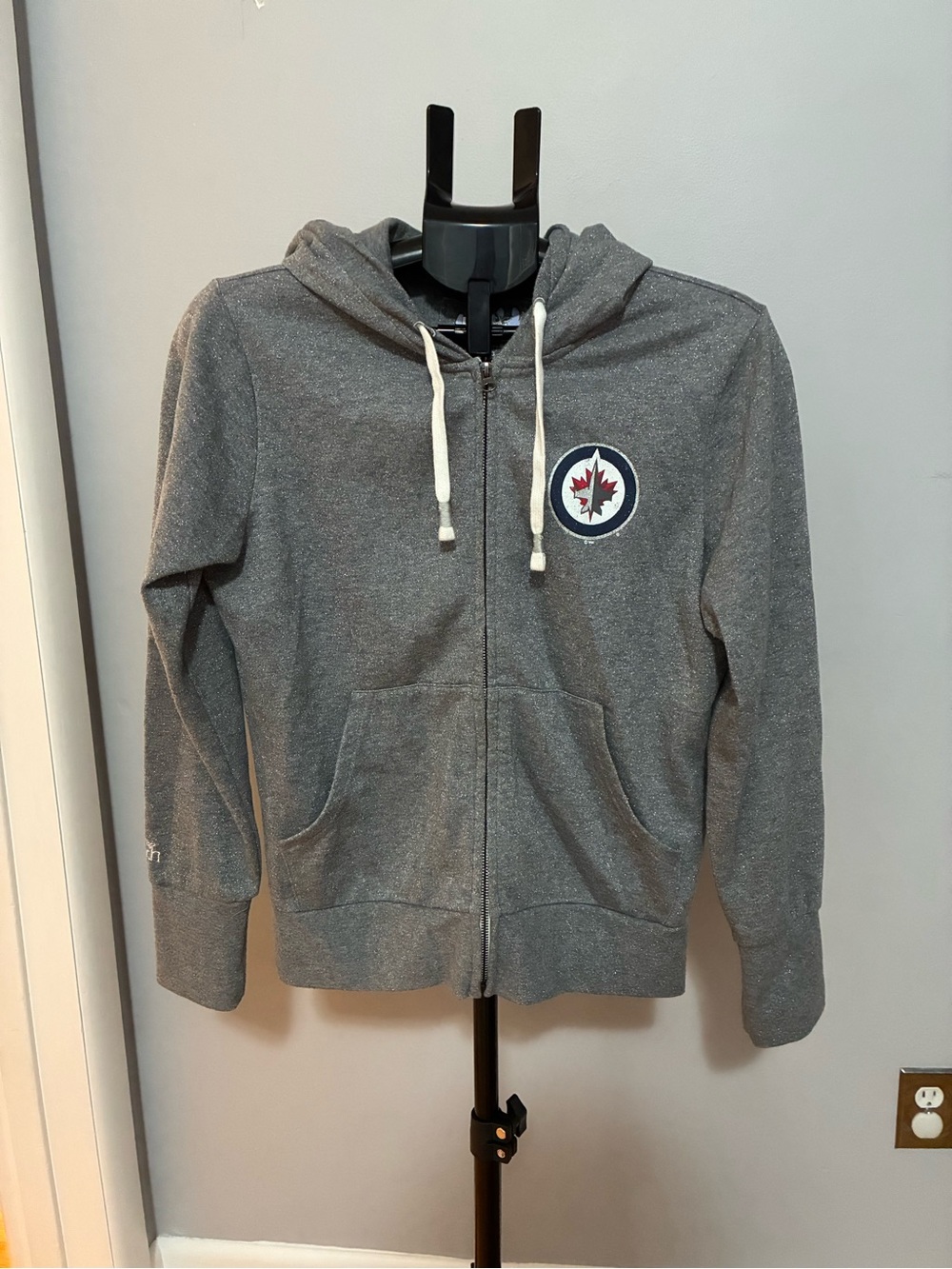 Touch by Alyssa Milano Sparkle Grey Zip-Up Hoodie with Jets Logo